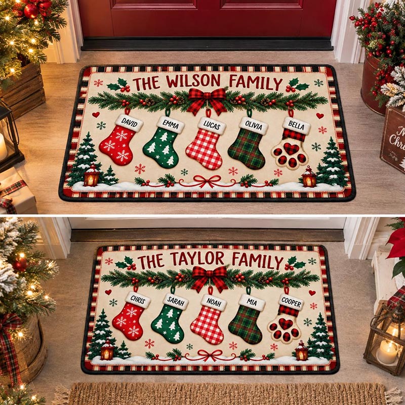Personalized Christmas Family Runner Rug Custom Holiday Hallway Carpet Christmas Rug Stocking Rug Christmas Home Decor