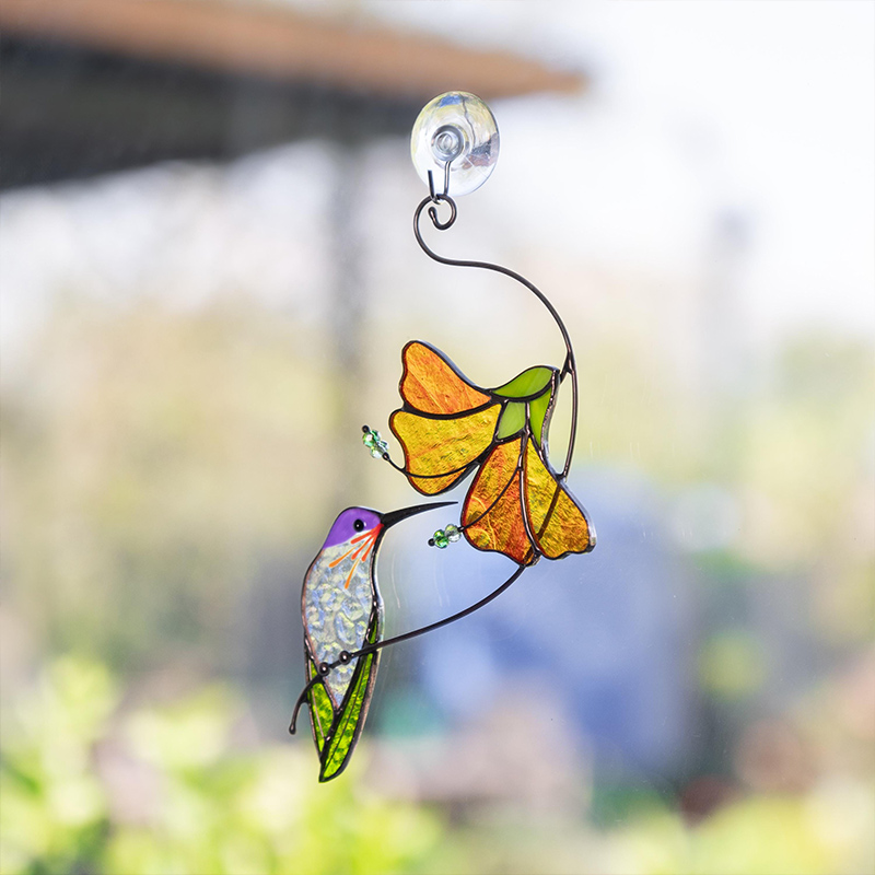 Personalized Hummingbird Stained Glass Sun Catcher Grandma Gifts Flower Stained Glass Window Hangings Gift for Mom Family