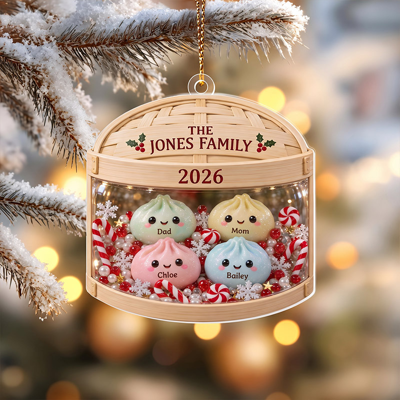 Personalized Glitter Dumpling Ornamentv Family Squishy Style Christmas Ornament Custom Family Ornament with 1-6 Names Kids Christmas Gift