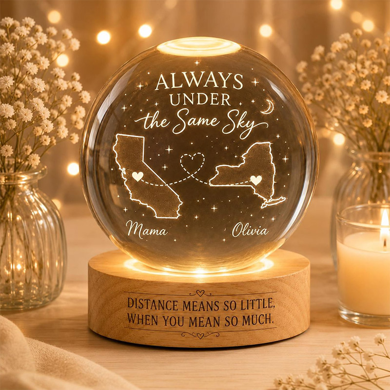 Personalized Long Distance Gift Crystal Ball Night Light Custom State to State Keepsake Mother Daughter Gift Family Connection Decor