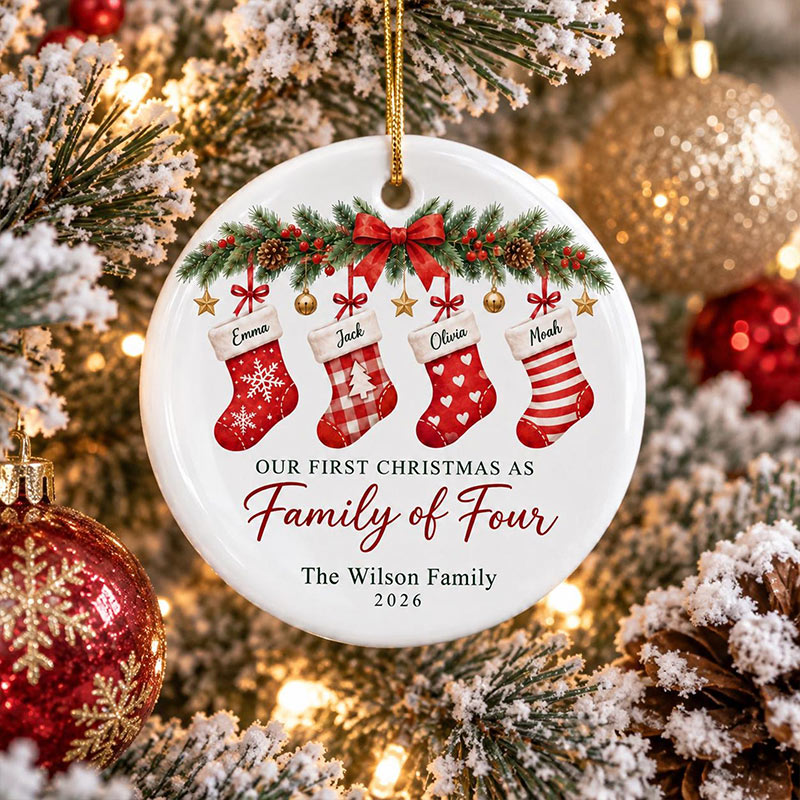 Personalized First Family Christmas Ornament Custom Stocking Keepsake with 1-6 Family Names Christmas Decor Holiday Gift