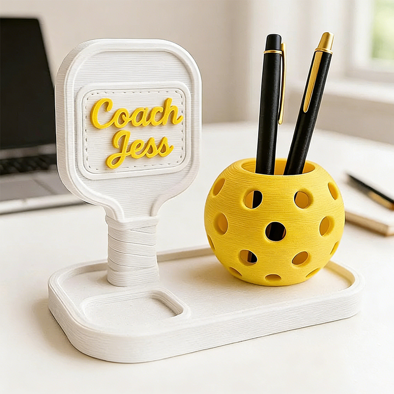 Personalized 3D Printed Pickleball Pen Holder Desk Organizer Cute Pickleball Gift for Women Coaches & Coworkers