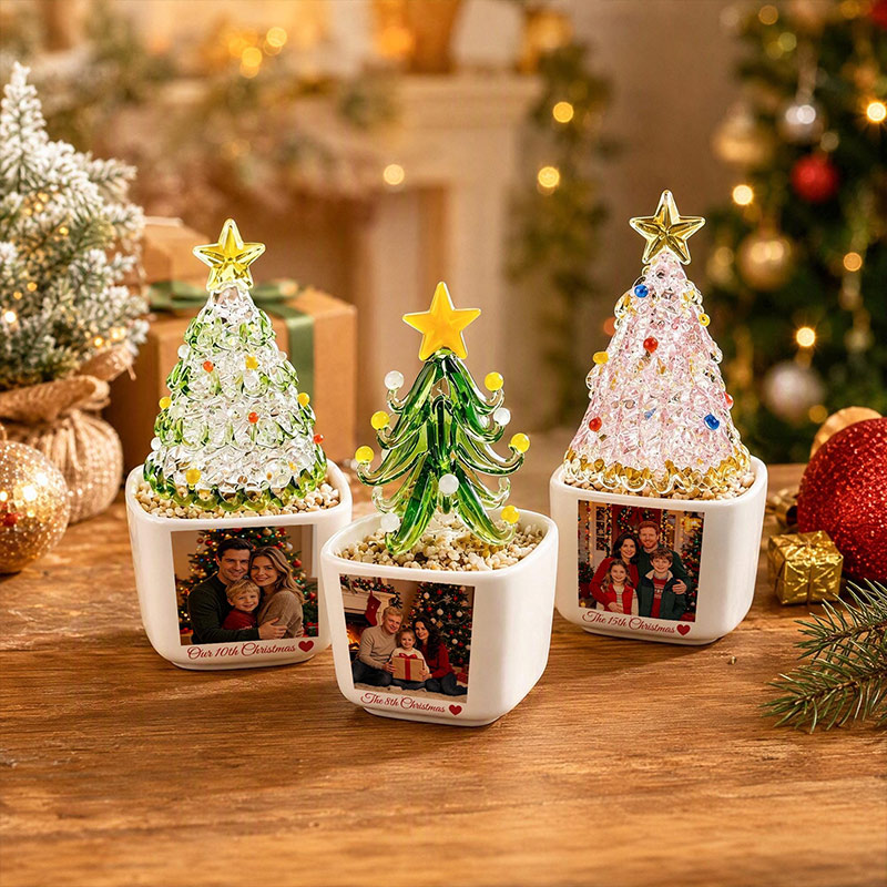 Personalized Stained Glass Christmas Tree Pot Christmas Gift for Grandparents Custom Family Photo Keepsake 2026