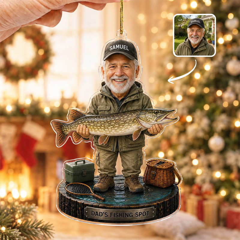 Personalized Dad's Fishing Spot Ornament Custom 2D Fisherman Christmas Ornament Fishing Dad Gift Fish Ornament Gift for Fisherman