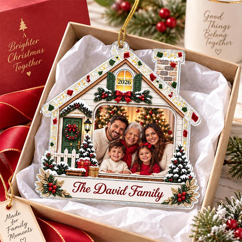 Personalized Family Photo Christmas Ornament 2026 Custom Family Name Acrylic Ornament Grandma Parents Grandkids Keepsake Christmas Gift