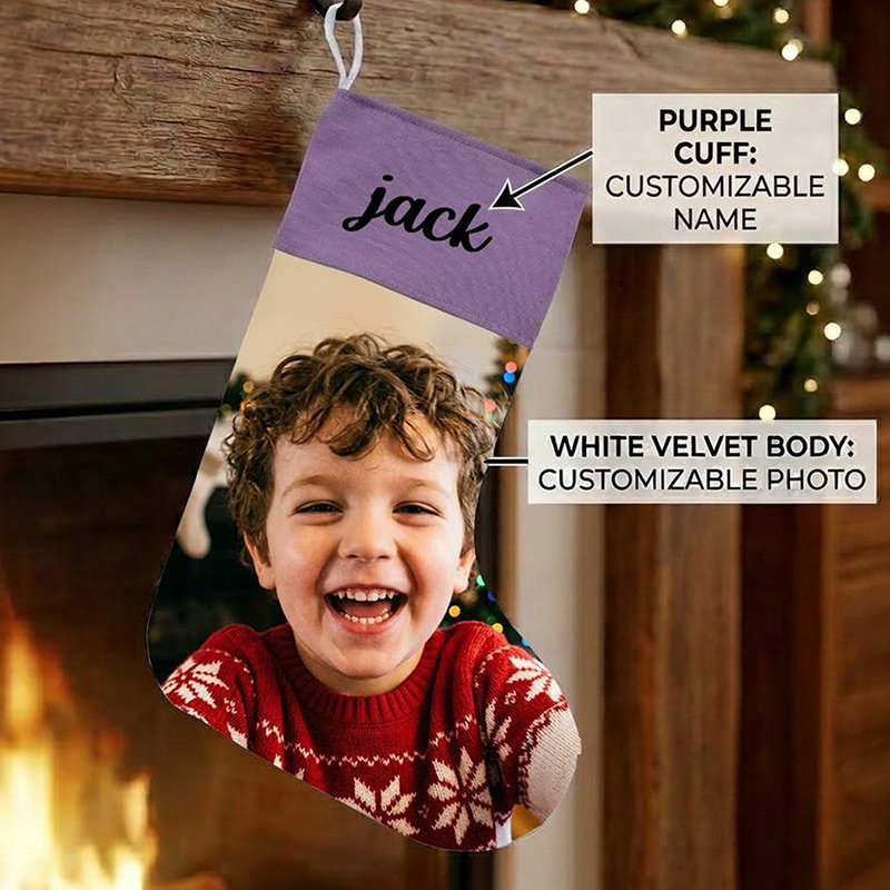 Personalized Family Photo Christmas Stocking Custom Monogrammed Name & Printed Picture Holiday Stockings Christmas Decoration Gift for Family