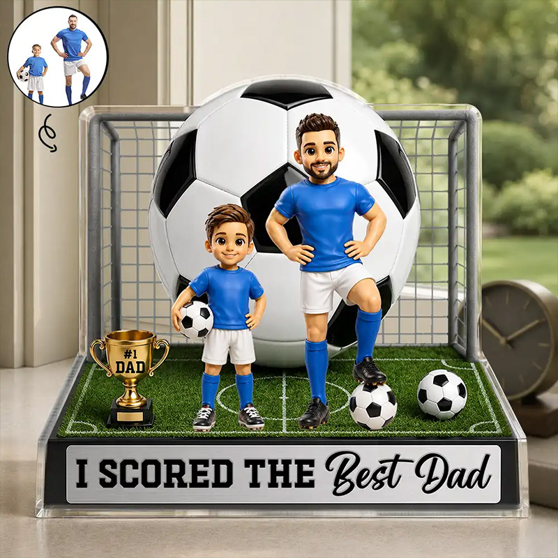 Personalized Photo Toybox Figure We Scored The Best Dad  Custom Shaped Acrylic Plaque Gift for Dad Soccer Lover Gifts