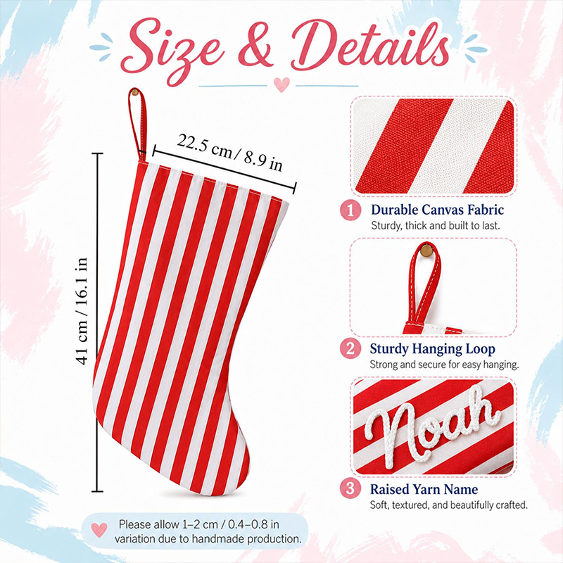 Personalized Christmas Stocking Custom Family Name Xmas Sock Striped Holiday Stocking Family Christmas Gift Boys Girls Stocking