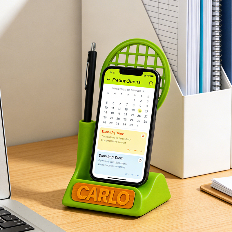 Personalized 3D Printed Tennis Desk Organizer with Phone Stand and Custom Name for Tennis Lovers