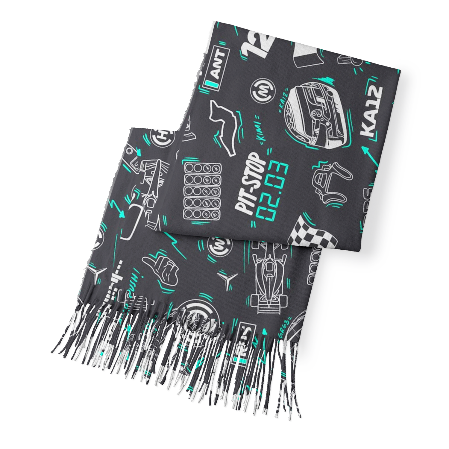 Racing Fan Fringed Scarf Bundle, Doodle‑Graphic Shawl for Race Supporters