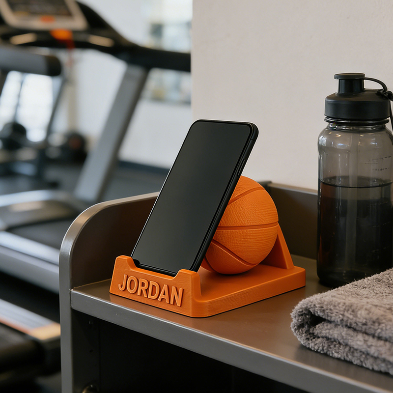 Personalized 3D Printed Basketball Phone Stand with Custom Name for Players and Enthusiasts