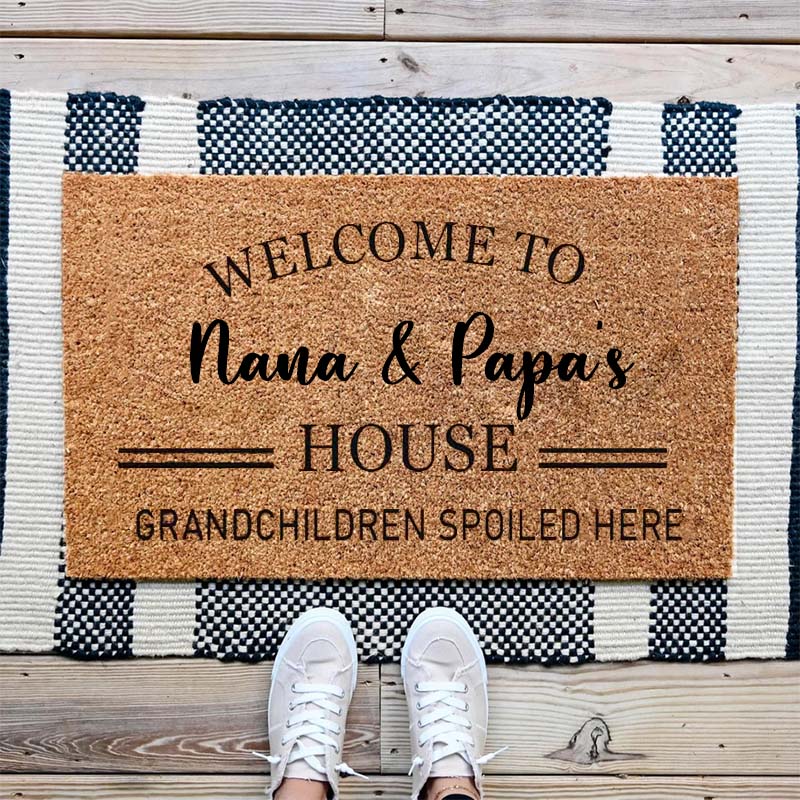 Personalized Welcome Doormat for Nana Papas House Custom Rug Gift for Spoiled Grandkids Grandma Grandpa Home Decor Housewarming Gift