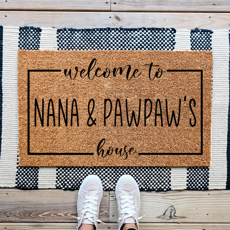 Personalized Welcome to Nana and Pawpaw's House Doormat Custom Family Name Rug Housewarming Gift Decorative Indoor Outdoor Durable Mat