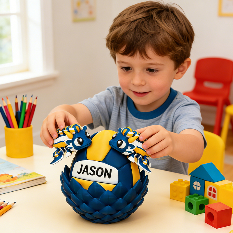 Personalized 3D Printed Volleyball Dragon and Egg Toy Set with Custom Name for Kids and Fans