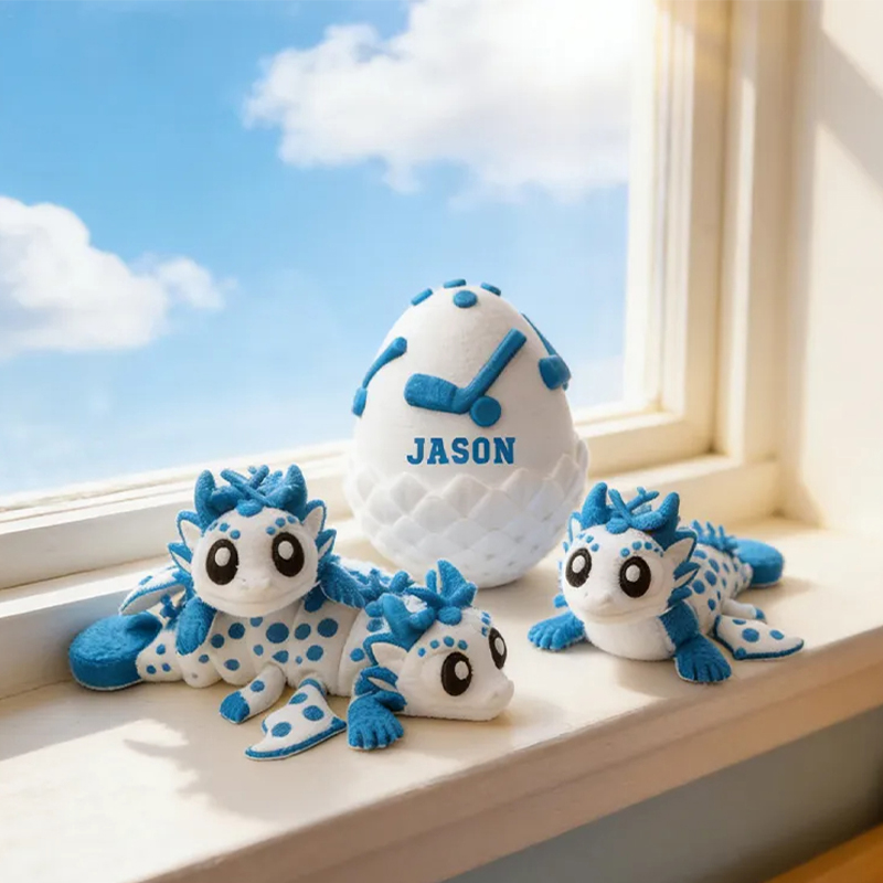 Personalized 3D Printed Ice Hockey Dragon and Egg Toy Set with Custom Name for Kids 