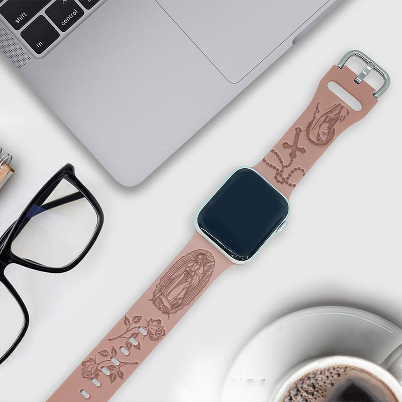 Personalized Virgin Mary with Cross Silicone Watch Band with Custom Name Religious Christian Gift for Her Mother's Day Gift