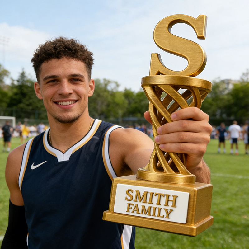 Personalized 3D Printed Basketball Trophy with Custom Family Name for Celebrations