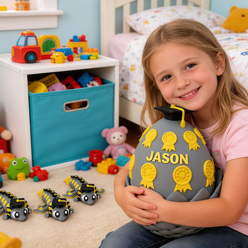Personalized 3D Printed Graduation Dragon with Medal-Decorated Egg Toy with Custom Name for Kids and Graduates