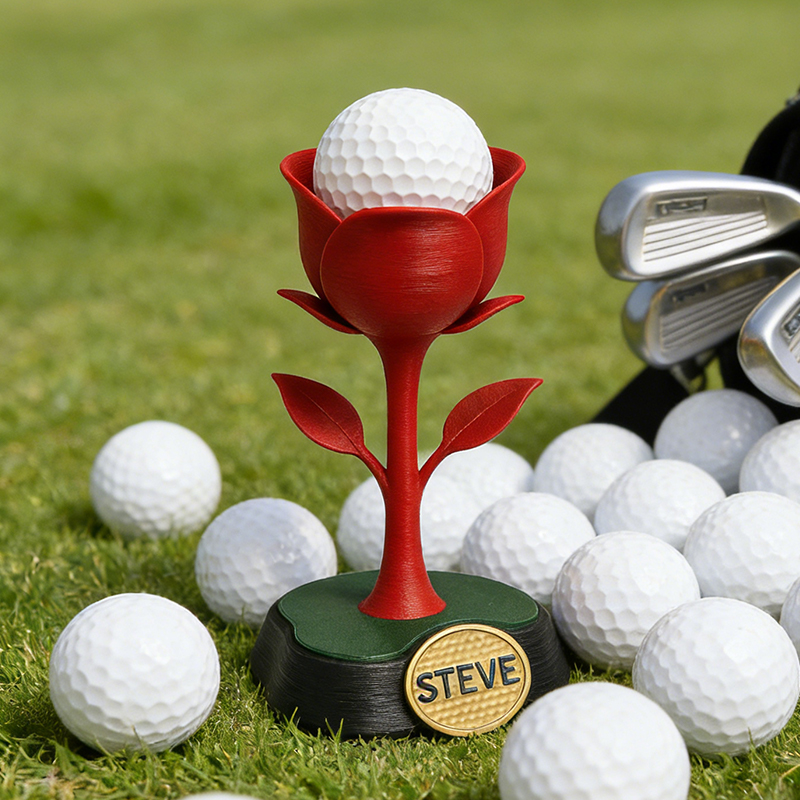 Personalized 3D Printed Rose Golf Ball Display Stand with Custom Name Valentine's Day Gifts 