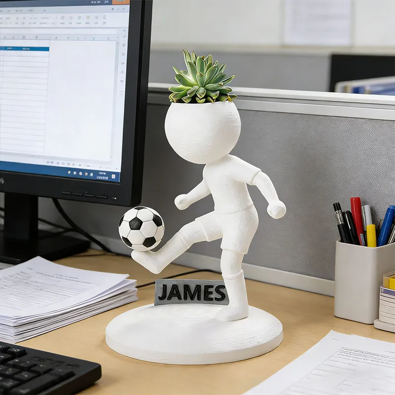 Personalized Soccer Player Planter Figurine with Custom Name Plate