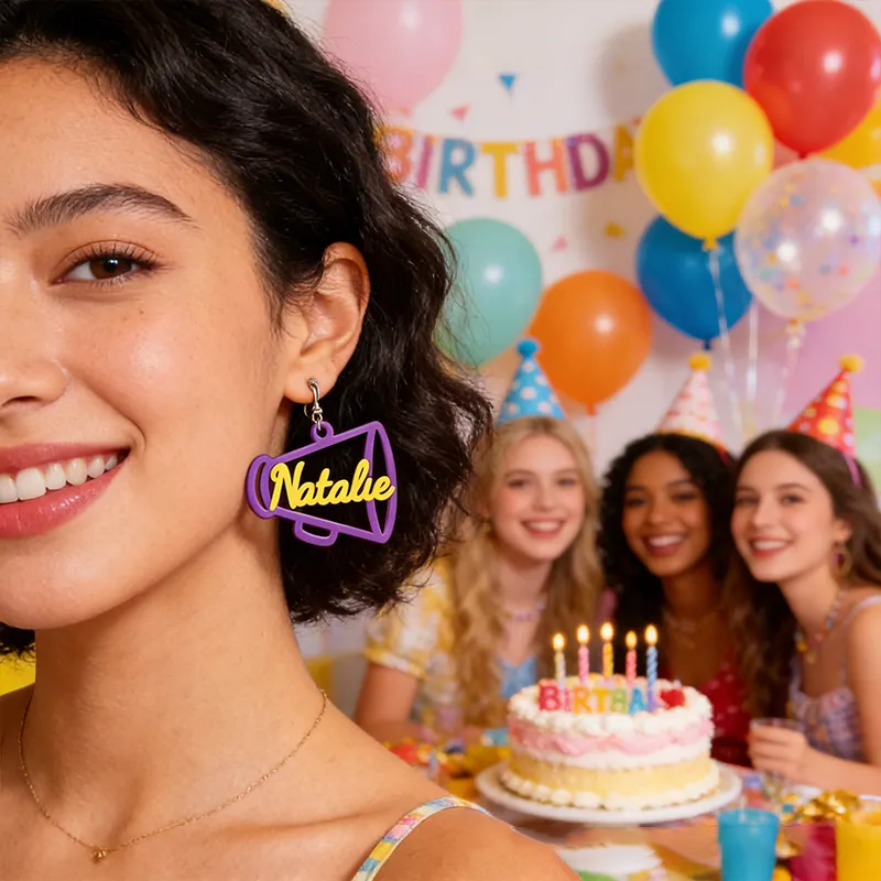 Personalized Megaphone Earrings with Custom Name for Cheer Enthusiasts