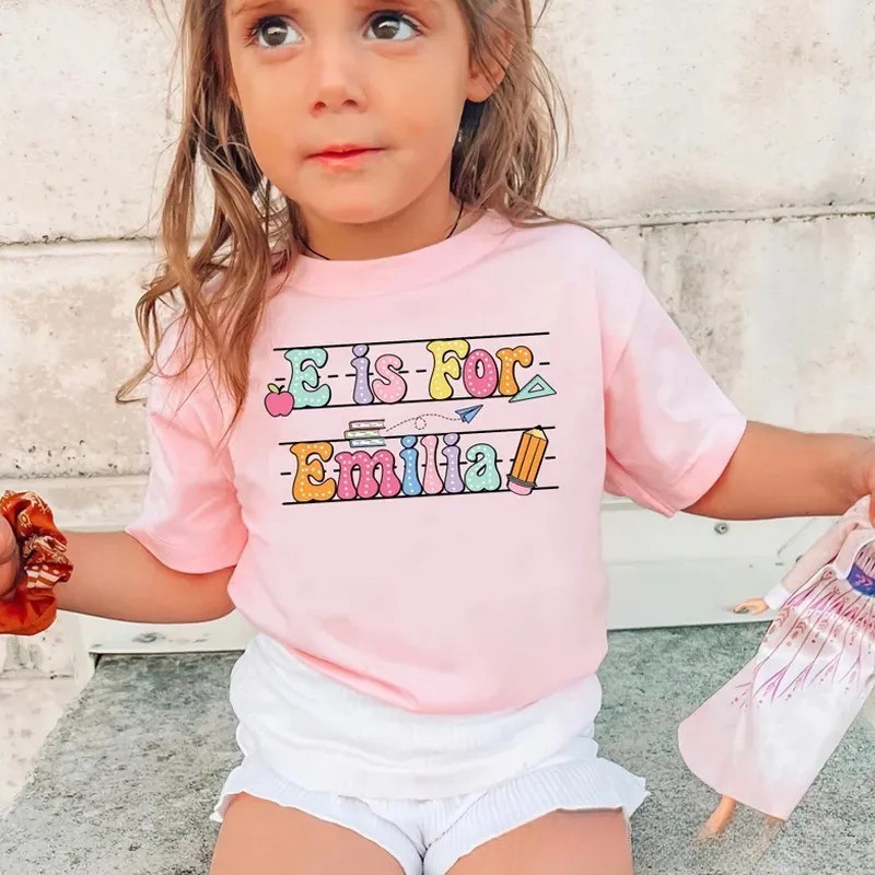 Personalized Alphabet Kids Shirt Custom Name Shirt for Kids Cute Kindergarten Shirt First Day of School Shirt