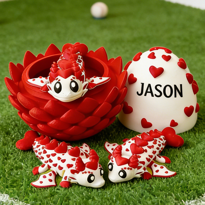 Personalized 3D Printed Baseball Heart Dragon and Egg Toy Set with Custom Name for Kids and Fans 