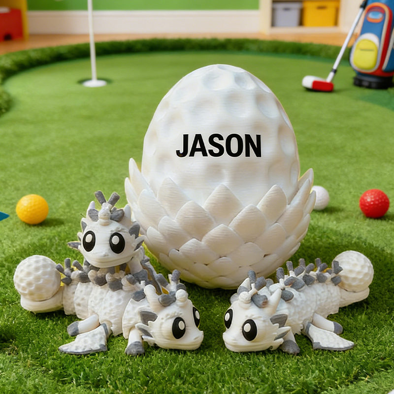 Personalized 3D Printed Golf Dragon and Egg Toy Unique Gift for Golf Lovers on Birthday 