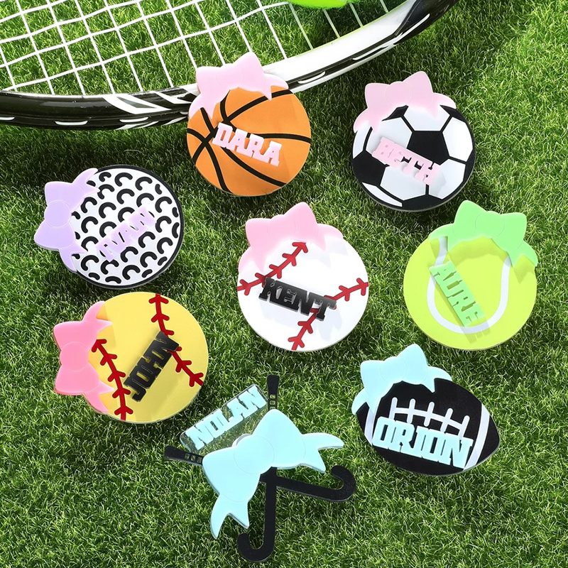 Personalized Sports Ball Bow Design Bag Charm with Name Accessories for Bag Birthday Gift for Sports Lovers
