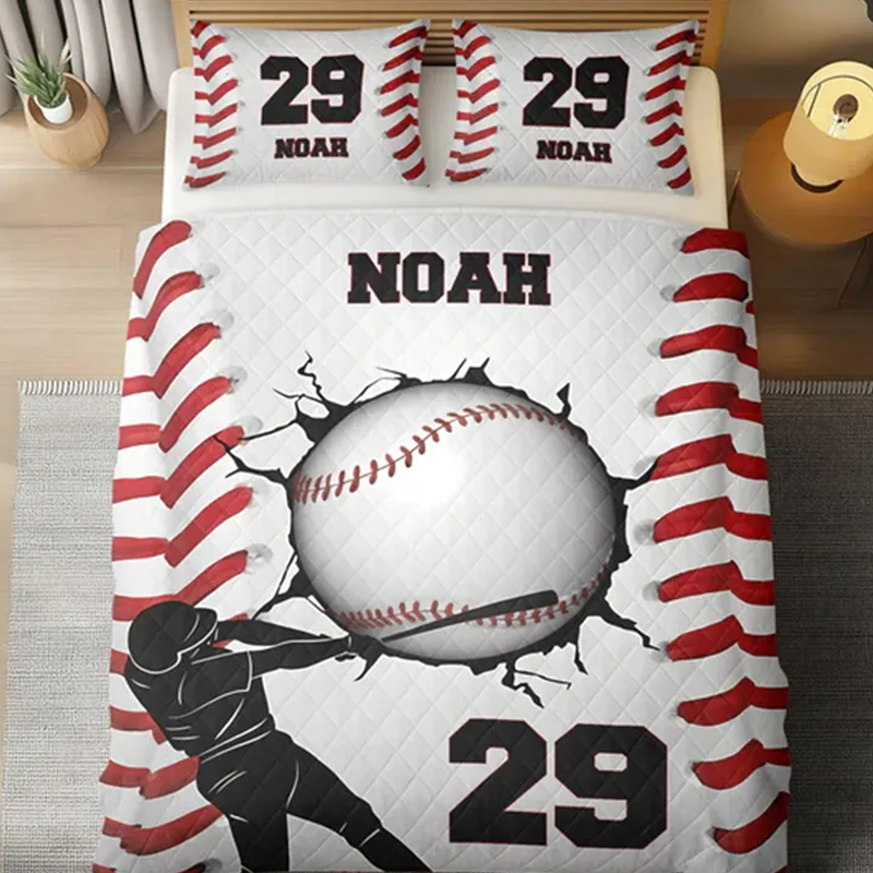 Personalized Baseball Bedding Set with Custom Name and Number Design