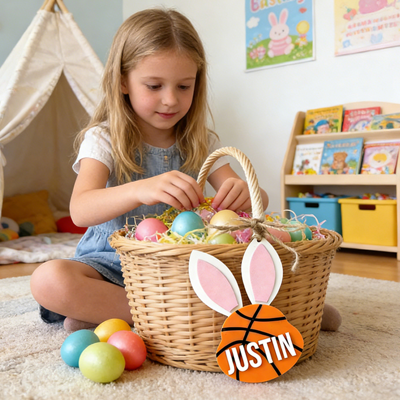 Personalized Basketball Easter Basket Tag Custom Name Bunny Label Gift for Kids on Easter Day