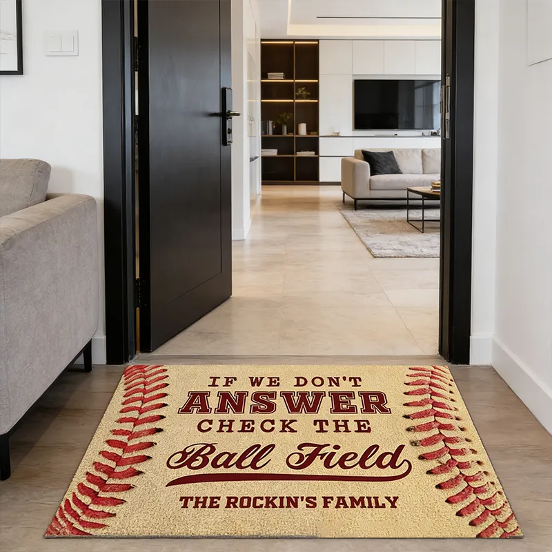 Personalized Baseball Doormat with Custom Family Name Perfect for Sports Fans