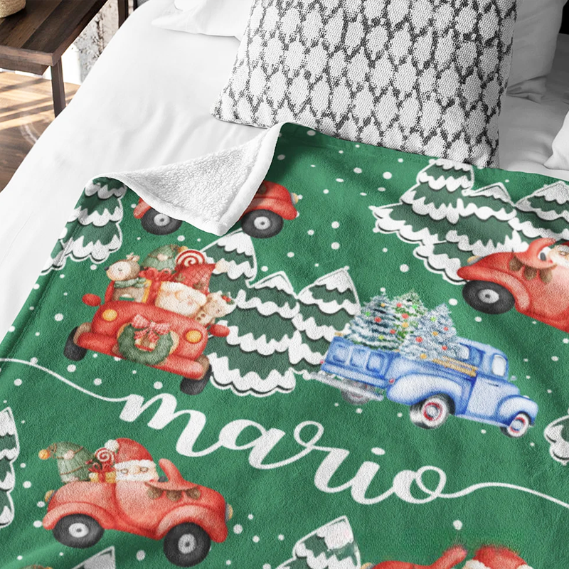Personalized Santa Claus Cozy Soft Fleece Sherpa Blanket with Name Christmas Gift for Baby Kids