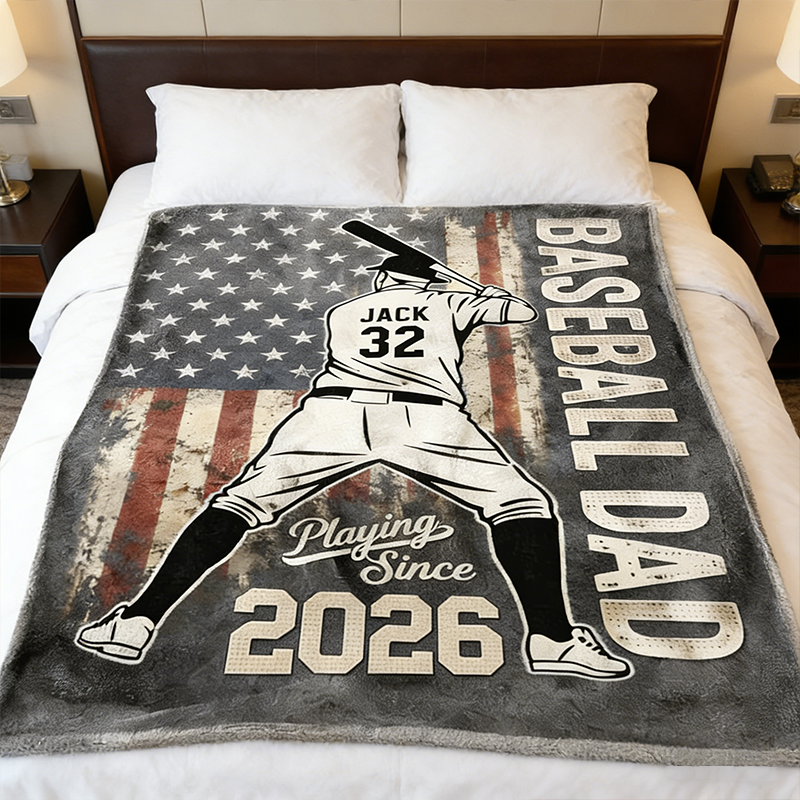 Personalized Baseball Dad Blanket with Custom Name and Year Design