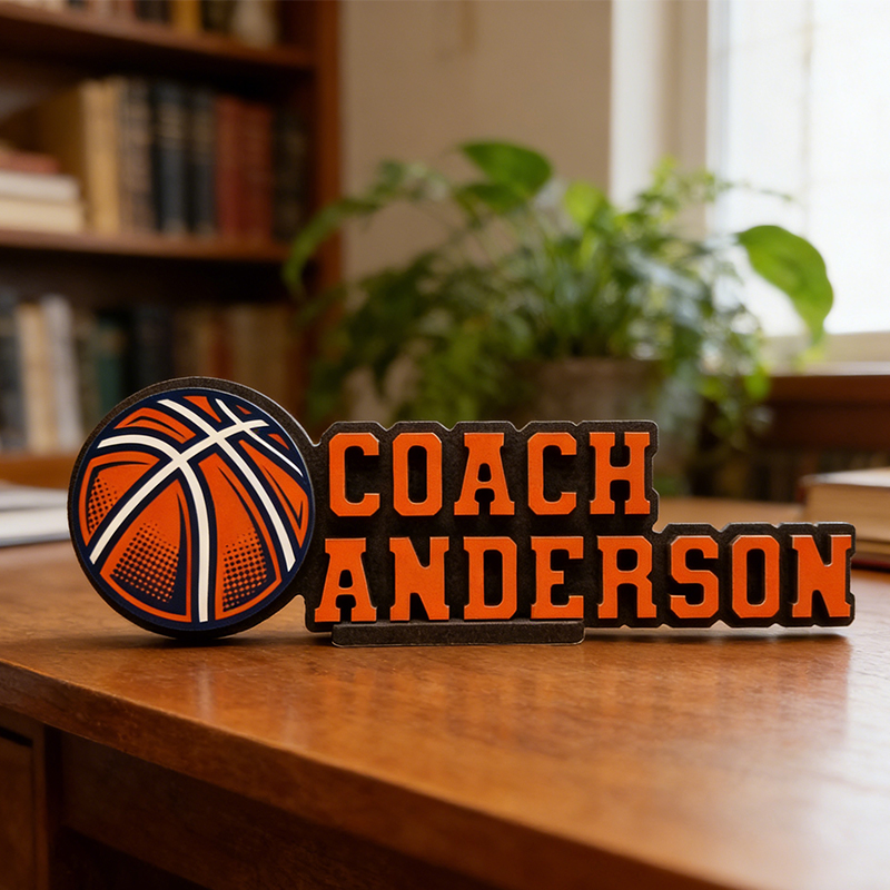 Personalized 3D Printed Basketball Themed Desk Nameplate for Coaches