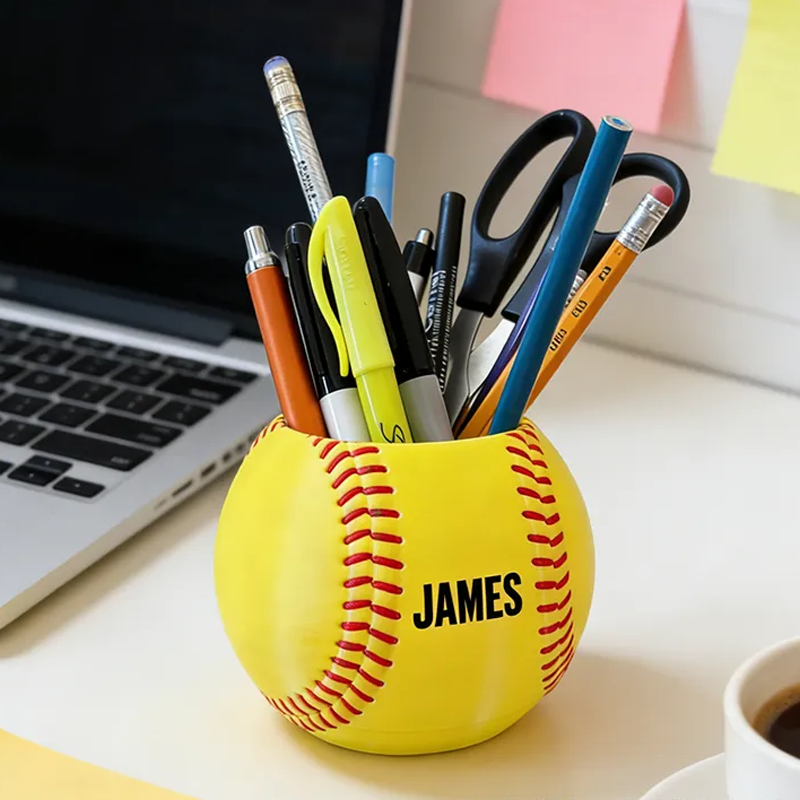 Personalized Softball Pen Holder Featuring Your Custom Name Design