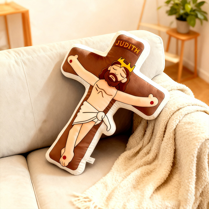 Personalized Jesus Crucifix Pillow with Custom Name Home Decor Christian Cross Pillow Religious Gift for Kid & Adult Prayer Corner Faith Gift
