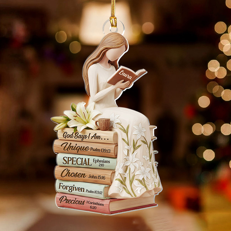 Personalized God Says I am Bible Verse Faithful Reflections Acrylic Ornament with Name Holiday Tree Decor Religious Gift Christmas Gift for Christian