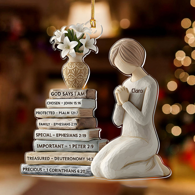 Personalized God Says I am Bible Verse Prayer Acrylic Ornament with Name Holiday Tree Decor Christmas Keepsake Religious Christmas Gift for Christian