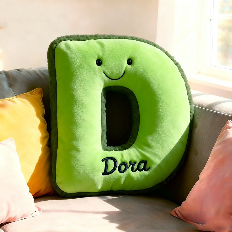 Personalized Cute Avocado Initial Name Pillow Christmas Gift for Kids Family