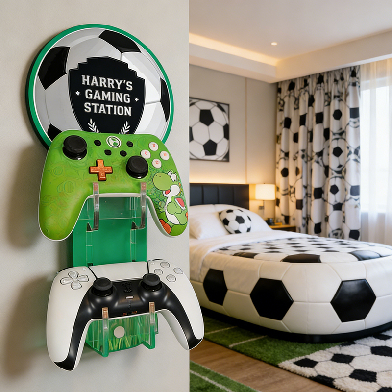 Personalized Wall Mounted Soccer Controller And Headset Holder for Soccer Fans