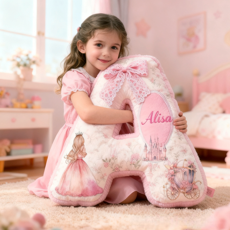 Personalized Pink Dream Fairy Tale Princess with Name Graphic 3D Print Pillow Christmas Gift for Kids 