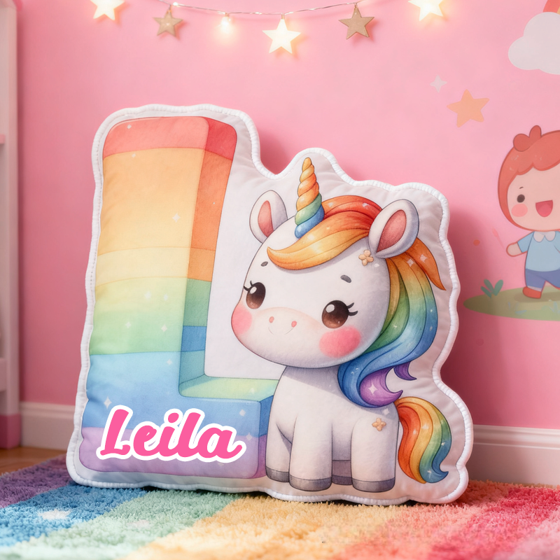 Personalized Cartoon Pink Dream Horse Initials with Name Graphic 3D Print Pillow Christmas Gift for Kids 