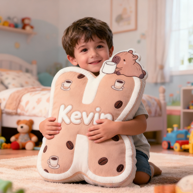 Personalized Cartoon Cute Capybara Initials with Name Graphic 3D Print Pillow Christmas Gift for Kids 