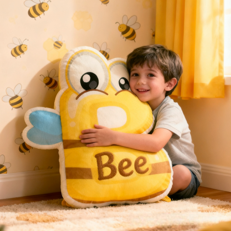 Personalized Cartoon Cute Bee Initials with Name Graphic 3D Print Pillow Christmas Gift for Kids 