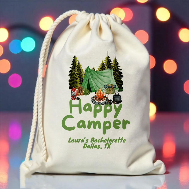 Personalized Custom Happy Camper Bachelorette Party Favor Bag Tree Mountain Party Pouch Guest Return Gift Bag