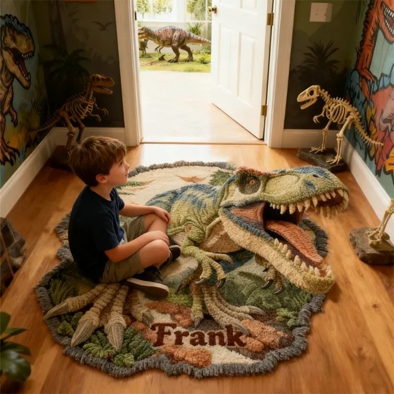 Personalized Dinosaur World with Name Soft Rug Carpet Christmas Gift for Kids Rug Birthday Gifts for Kids