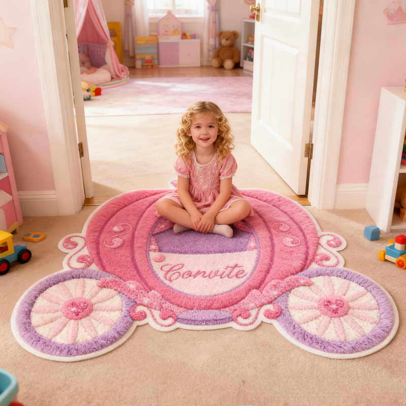 Personalized Pink Pumpkin Carriage with Name Soft Rug Carpet Christmas Gift for Kids Rug Birthday Gifts for Kids