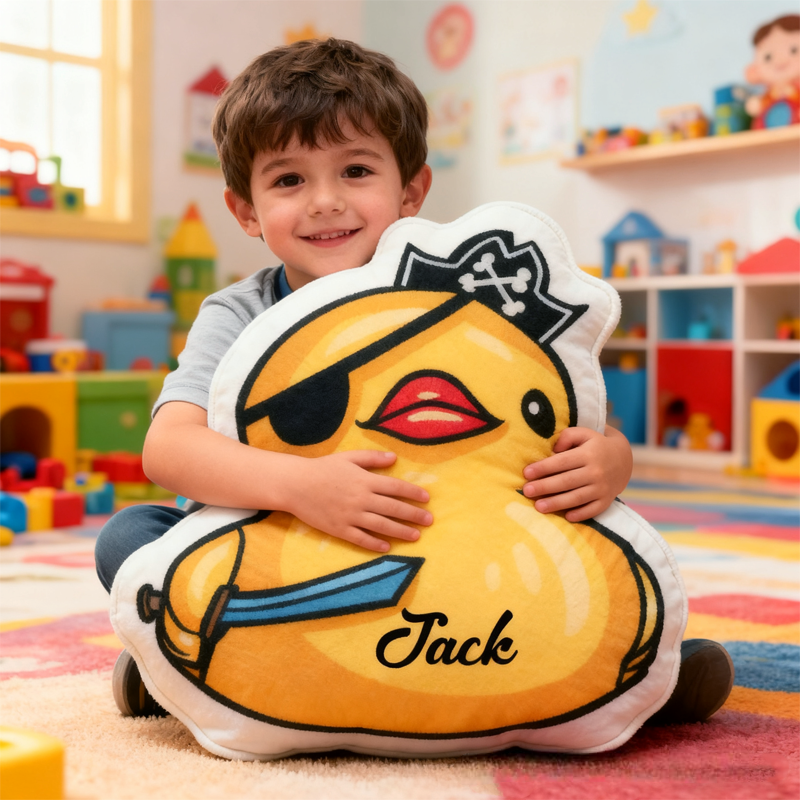 Personalized Cartoon Pirate Little Yellow Duck with Name Graphic 3D Print Pillow Christmas Gift for Kids Birthday Gift