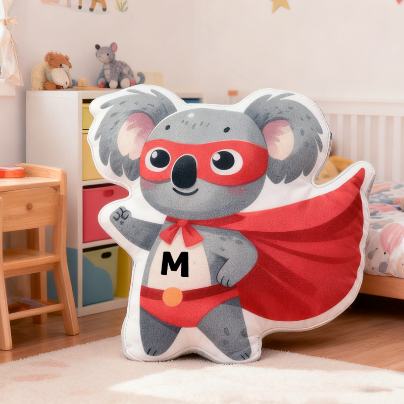 Personalized Cartoon Koala Superman with Name Graphic 3D Print Pillow Christmas Gift for Kids Birthday Gift